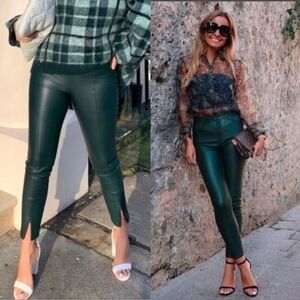 NWT Zara S Modern Contemporary Edgy Chic Forest Green High Rise Vegan Leggings